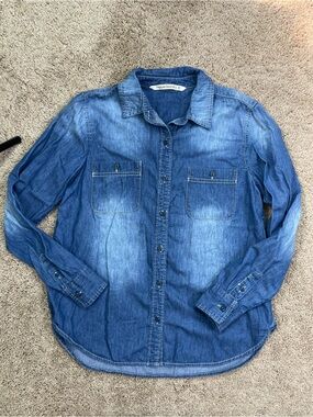 hippie laundry Blue Denim Button-Down Shirt 100% Cotton